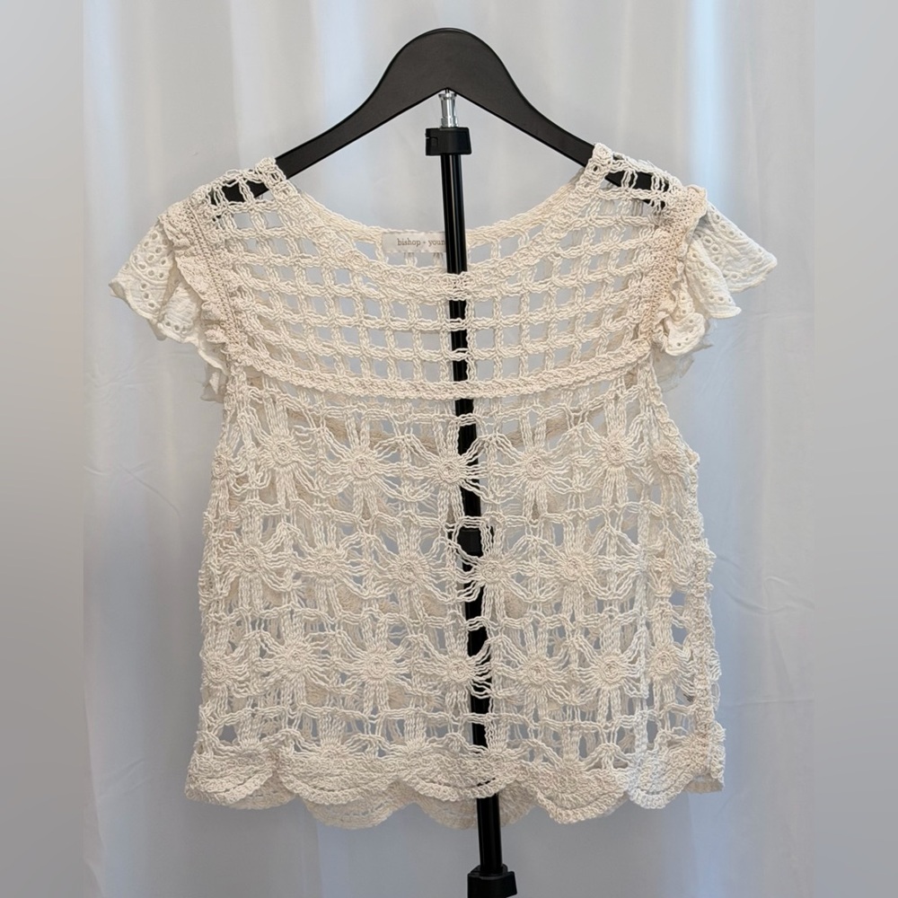 bishop + young cream scalloped crochet top. Boho Cottagecore Romantic Large